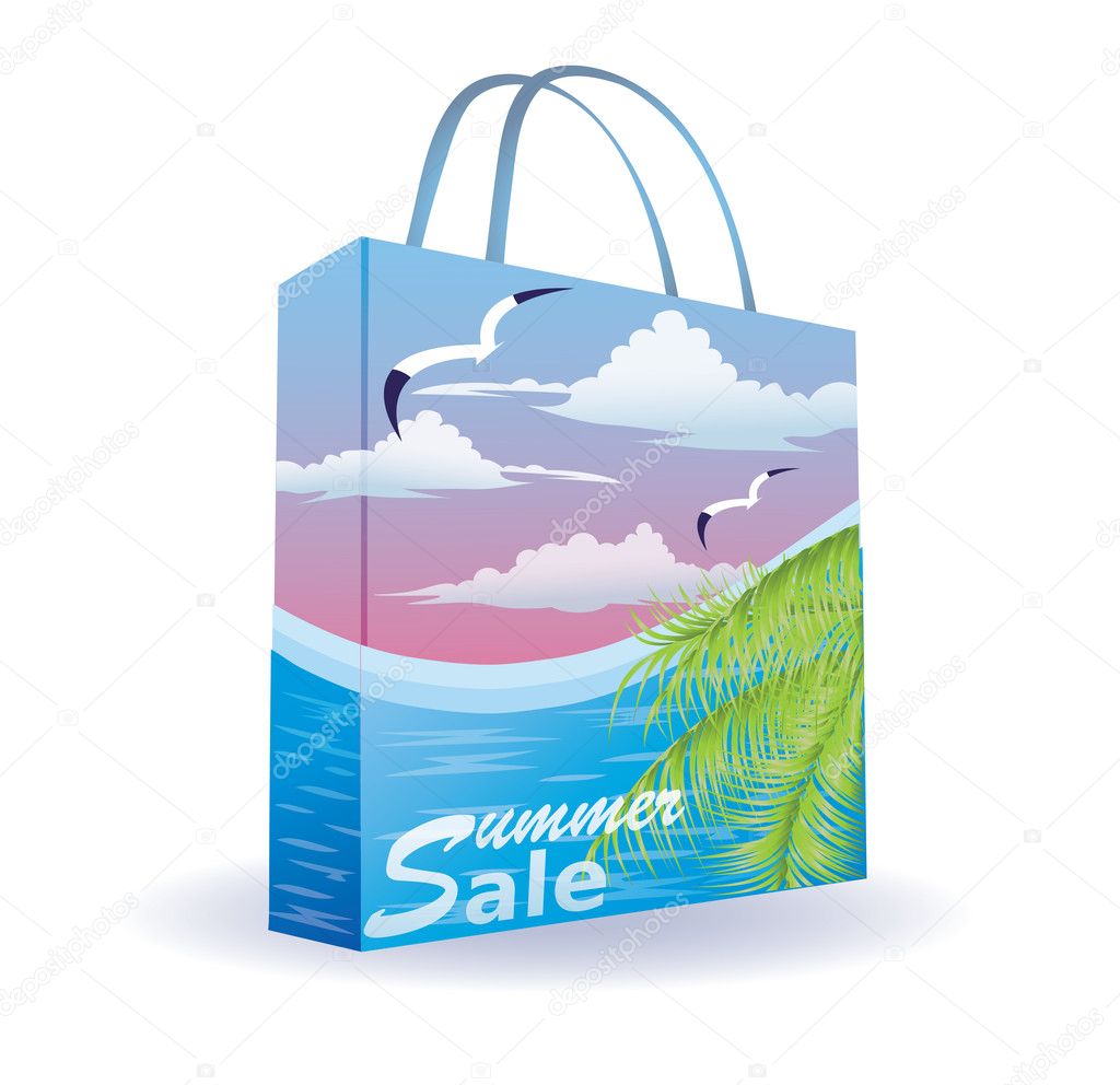 Summer sale shopping bag, vector illustration
