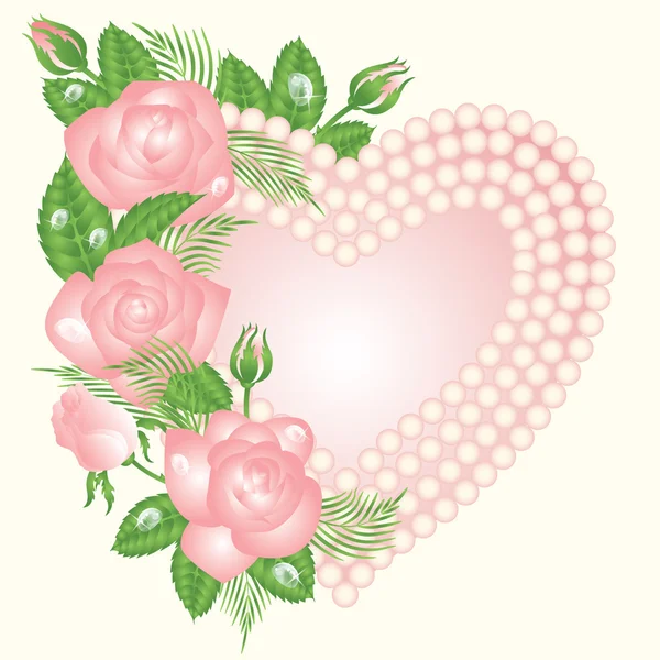 Biglietto d'amore con perle e rosa, illustrazione vettoriale — Vettoriale Stock