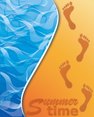 Summer time banner. Footstep on the Beach Sand. vector clipart