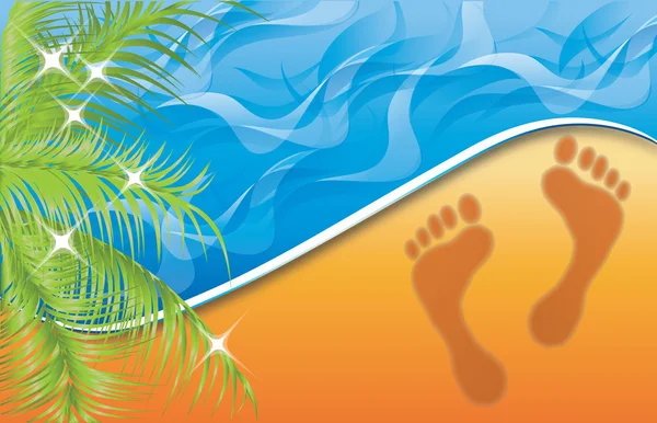 Zomertijd. voetafdruk op het strand zand, vectorillustratie — Stockvector