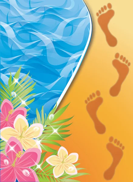 夏季时间卡。在沙滩的脚印。矢量插画 — 图库矢量图片