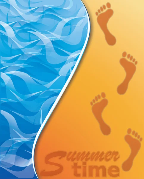 Yaz saati afiş. plaj kum üzerinde ayak sesi. vektör — Stok Vektör