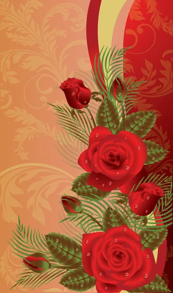 贺卡与红玫瑰，矢量图 — 图库矢量图片