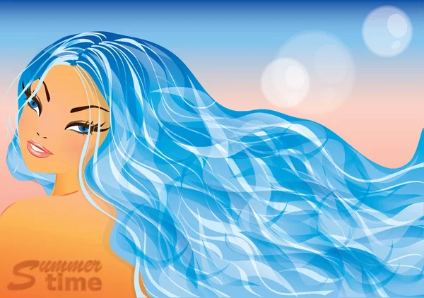 Tarjeta horaria de verano con chica de mar. ilustración vectorial — Archivo Imágenes Vectoriales