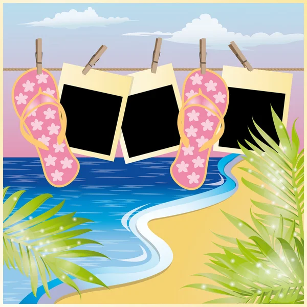 Καλοκαίρι παραλία κάρτα με κορνίζα, εικονογράφηση φορέας — Διανυσματικό Αρχείο