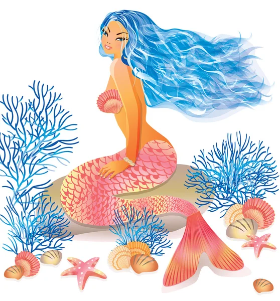 Beautiful mermaid, vector illustration — Stock Vector