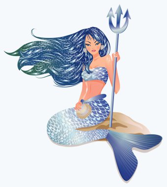 Mermaid with Trident, vector illustration clipart