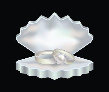 Pearl rings in a shell-box for jewelry, vector illustration clipart