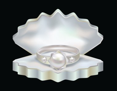 Ring with Pearls and jewelery box, vector illustration clipart