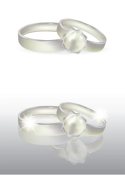 Anello di platino nuziale con perla, illustrazione vettoriale — Vettoriale Stock