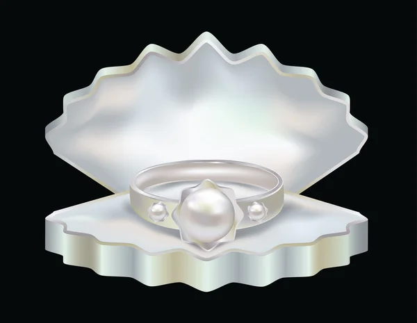 Anillo con perlas y joyero, ilustración vectorial — Vector de stock