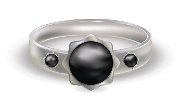 Anillo de platino con perla de color negro, ilustración vectorial — Vector de stock
