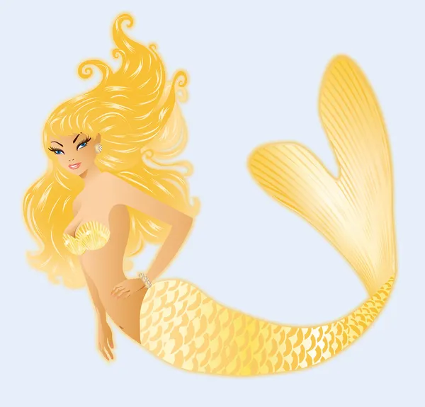 Vackra gyllene sjöjungfru. vektor illustration — Stock vektor