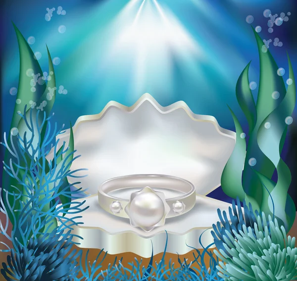 Tarjeta submarina con anillo de perlas, vector — Archivo Imágenes Vectoriales