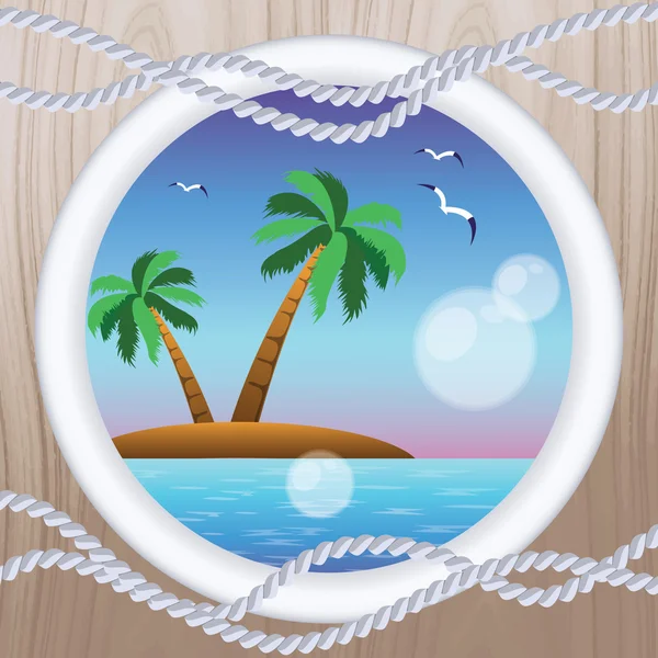 Kreisfenster im tropischen Meer. Vektorillustration — Stockvektor