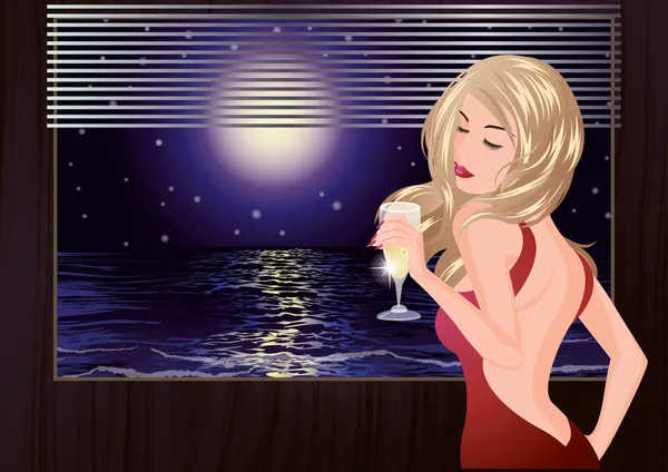 Kobieta i moonlight, ilustracji wektorowych — Wektor stockowy