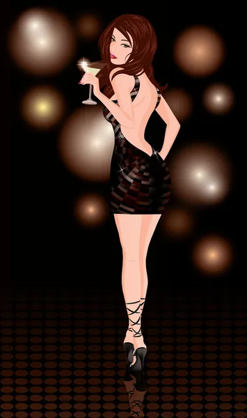 Menina festa sexy em um vestido de noite elegante, ilustração vetorial — Vetor de Stock