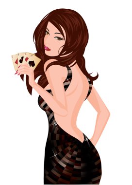 Beautiful fashionable girl with poker cards, vector