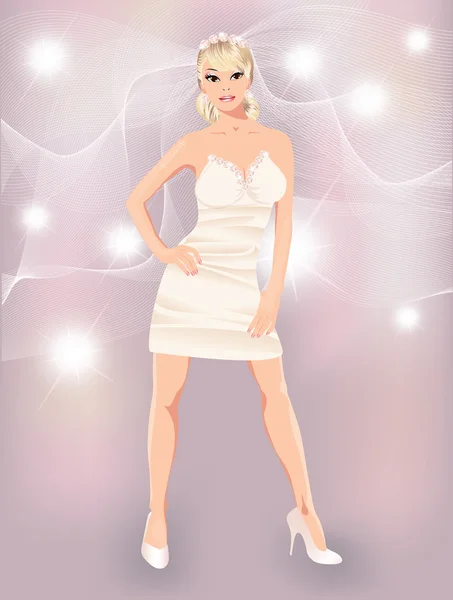 Mariée glamour en mini-robe, illustration vectorielle — Image vectorielle