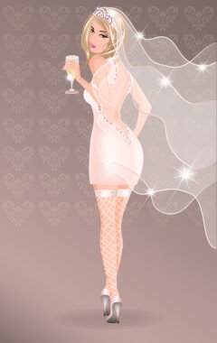 Sexy beautiful bride with champagne. vector illustration clipart