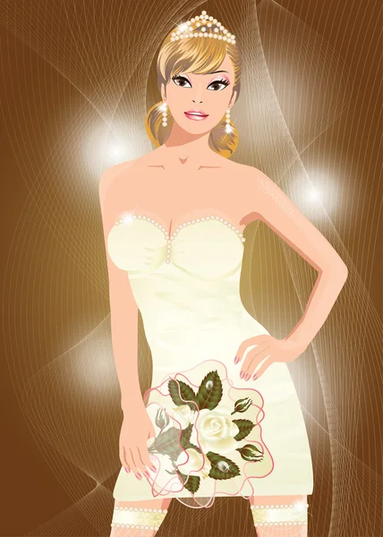 Mooie sexy bruid met bloemen, vectorillustratie — Stockvector