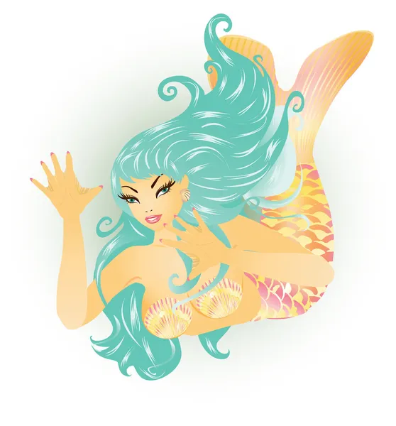 Sirena hermosa aislada, ilustración del vector — Archivo Imágenes Vectoriales