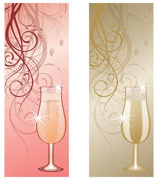Två banners med champagne. vektor illustration — Stock vektor