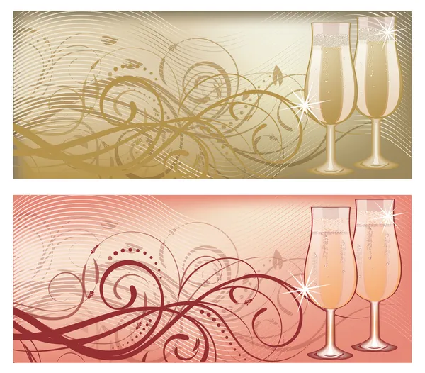 Banderoller med champagneglas, vektor illustration — Stock vektor