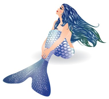 Isolated Blue Mermaid sitting, vector illustration clipart