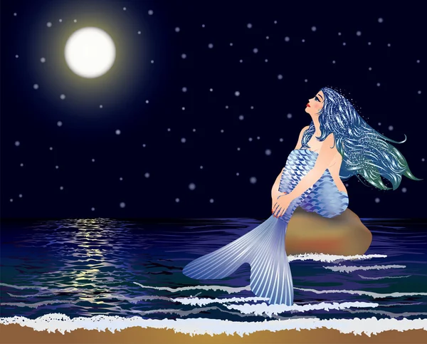 Natt mermaid, vektor illustration — Stock vektor