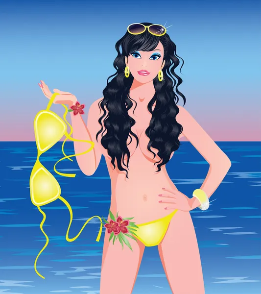 Sexy topless girl , vector illustration — Stock Vector