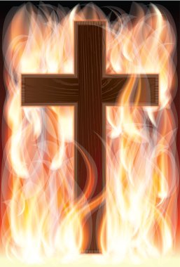 Cross on fire, vector illustration clipart