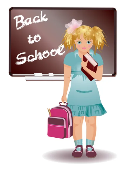 Шкільна дівчина в уніформі зі шкільною сумкою, Векторні ілюстрації — стоковий вектор