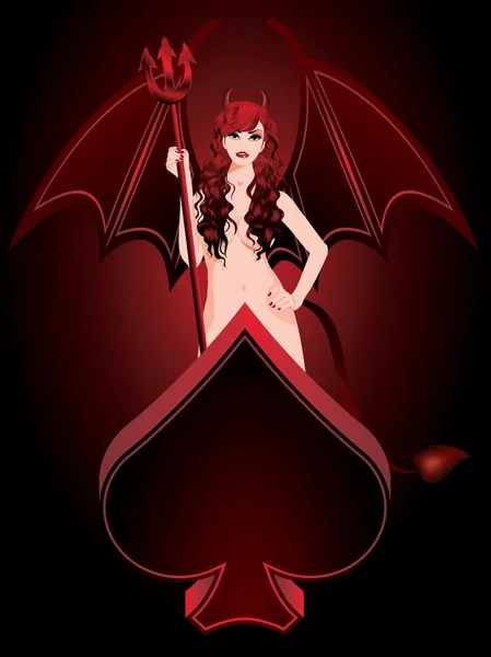 stock vector Beautiful Devil girl with trident and poker spade, vector