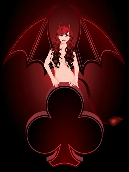 Menina do diabo bonita e clube de poker, ilustração vecor — Vetor de Stock