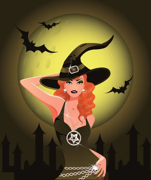 Sexy chica bruja de Halloween, ilustración vectorial — Vector de stock