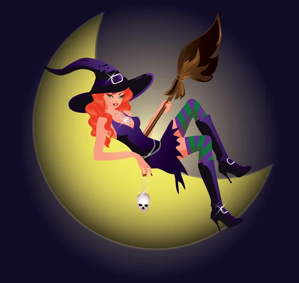Belle sorcière et lune. illustration vectorielle — Image vectorielle