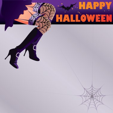 Happy Halloween card with sexy woman witch legs, vector illustration clipart
