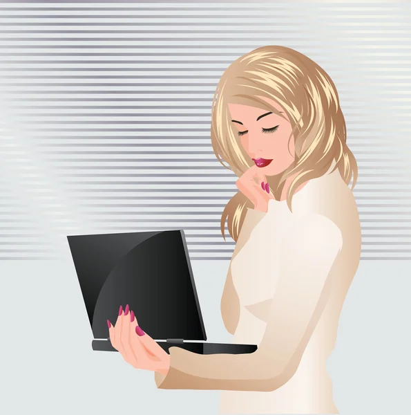 Femmes d'affaires travaillant avec un ordinateur portable, vecteur — Image vectorielle