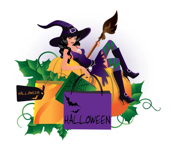 Halloween nakupování, vektorové ilustrace — Stockový vektor