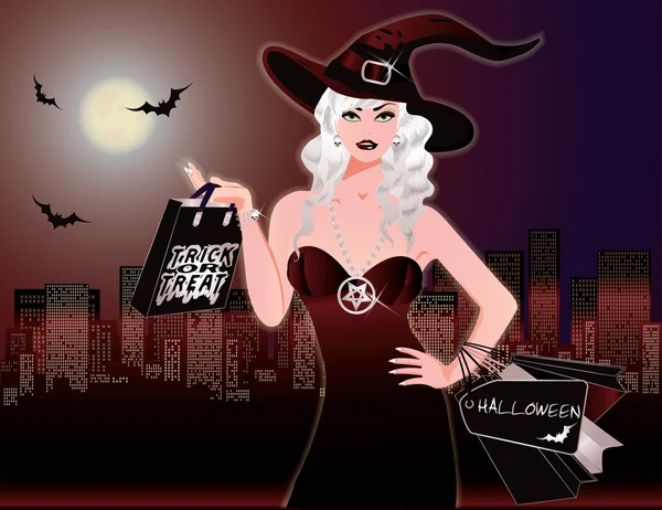 Shopping nocturne Halloween, illustration vectorielle — Image vectorielle