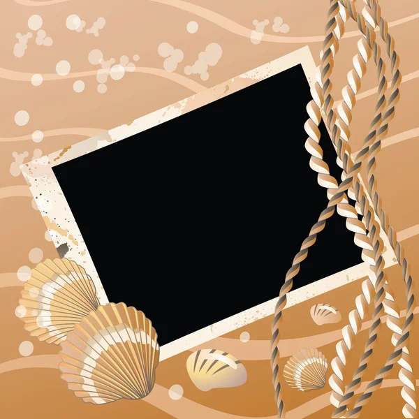 Photo frame with seashell, vector illustration — Stock Vector