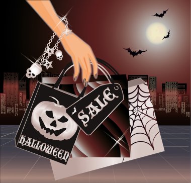 Halloween shopping card, vector illustration clipart