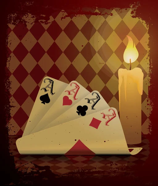 Pokerové hrací karty a svíčka, vektorové ilustrace — Stockový vektor