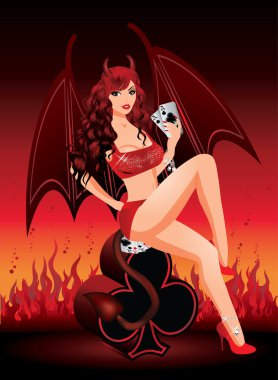 Poker time. Devil girl and poker club. vector illustration clipart