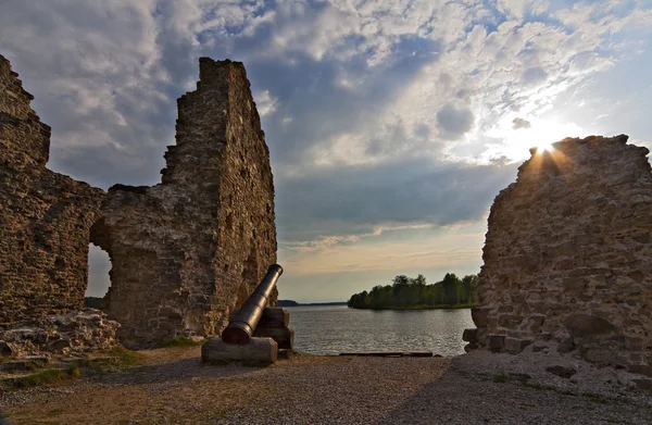 Cañón antiguo en las ruinas del castillo . —  Fotos de Stock