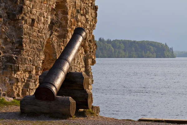 Ancient cannon at the castle ruins. — Stock Photo, Image