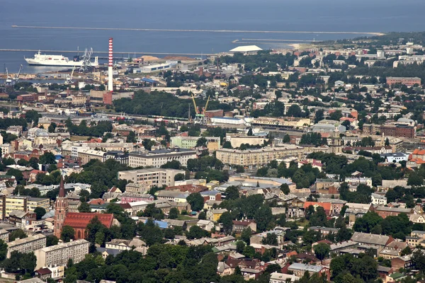 Aerial view of industrial area by the sea, city Liepaja. — Stock Photo, Image