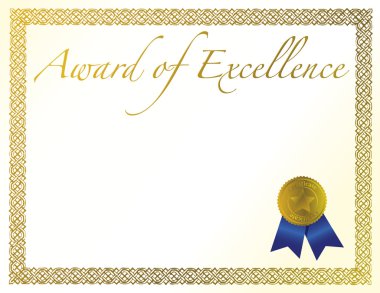 Illustration of a certificate. Award of Excellence with golden ribbon. clipart