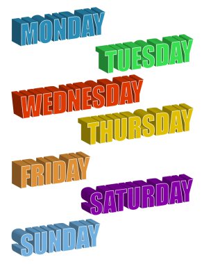Text. Days of the Week isolated over a white background / Days of the Week
